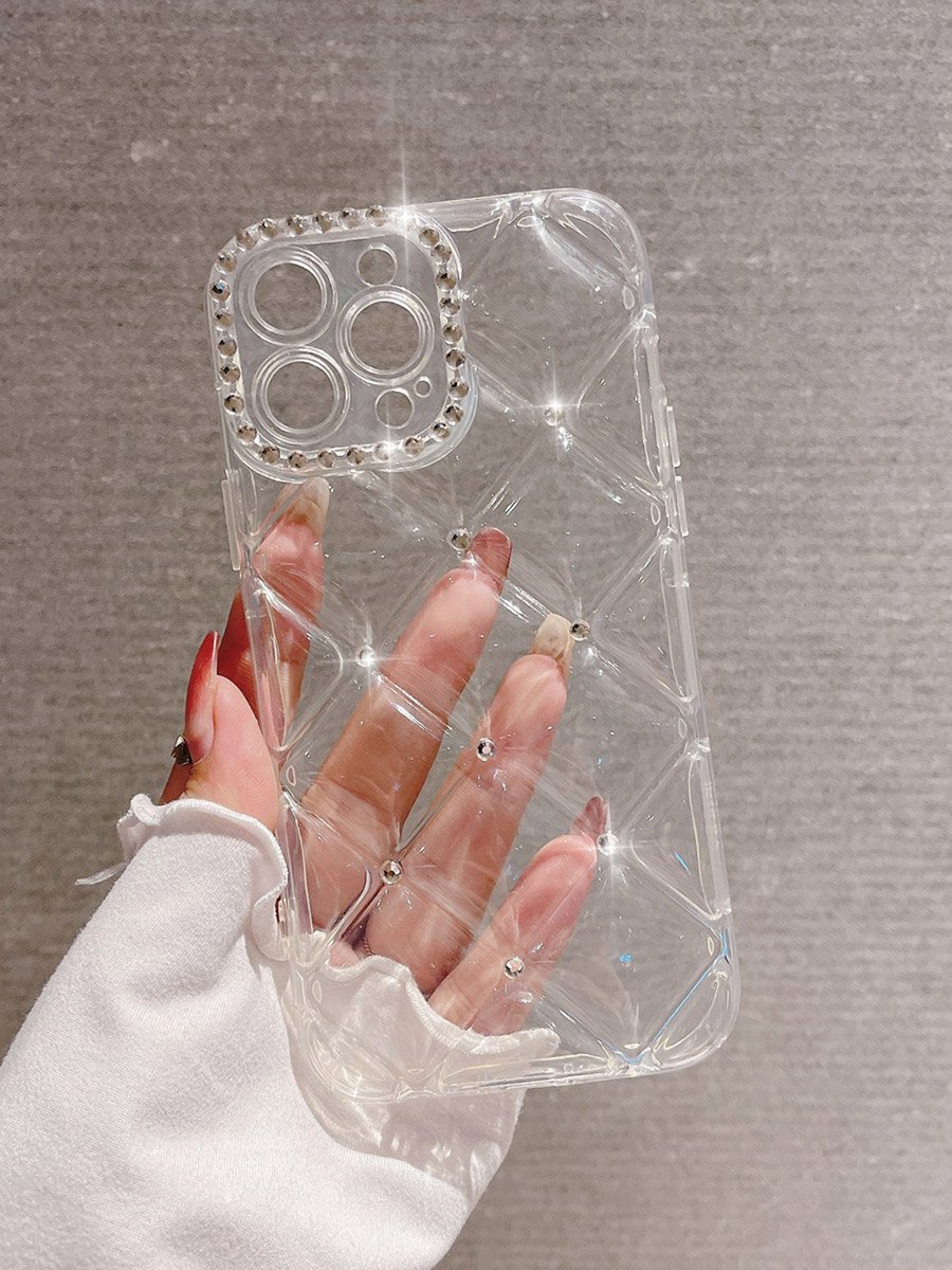 Transparent Diamond Grid Embellished iPhone Case