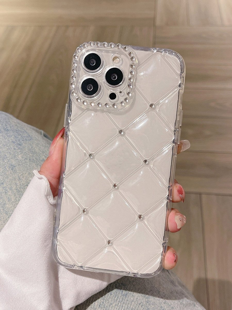 Transparent Diamond Grid Embellished iPhone Case