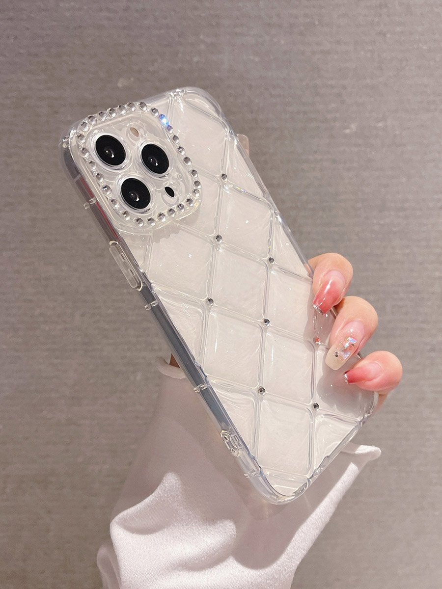 Transparent Diamond Grid Embellished iPhone Case
