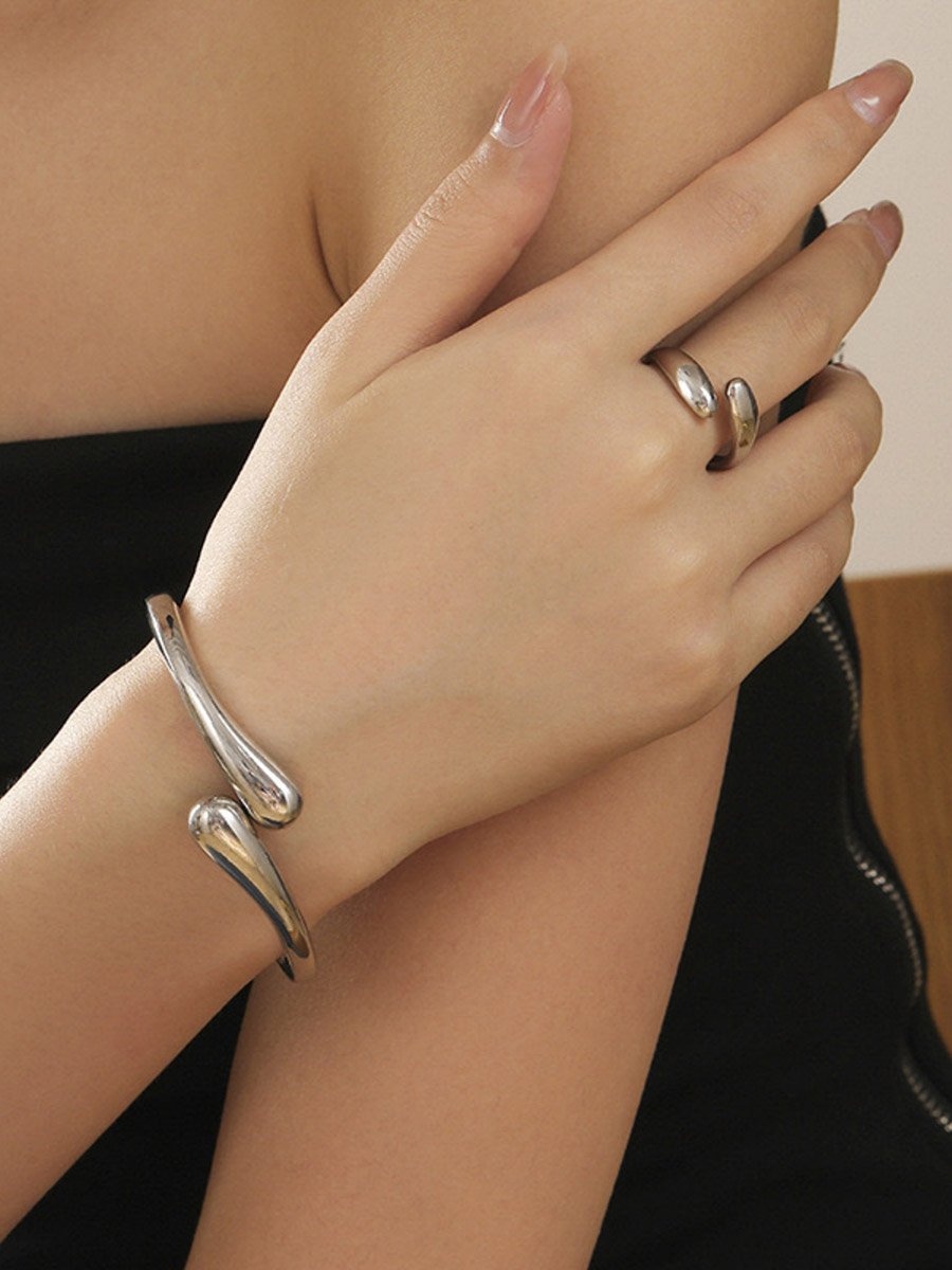 Waterdrop Shape Ring And Cuff Bracelet Jewelry Set