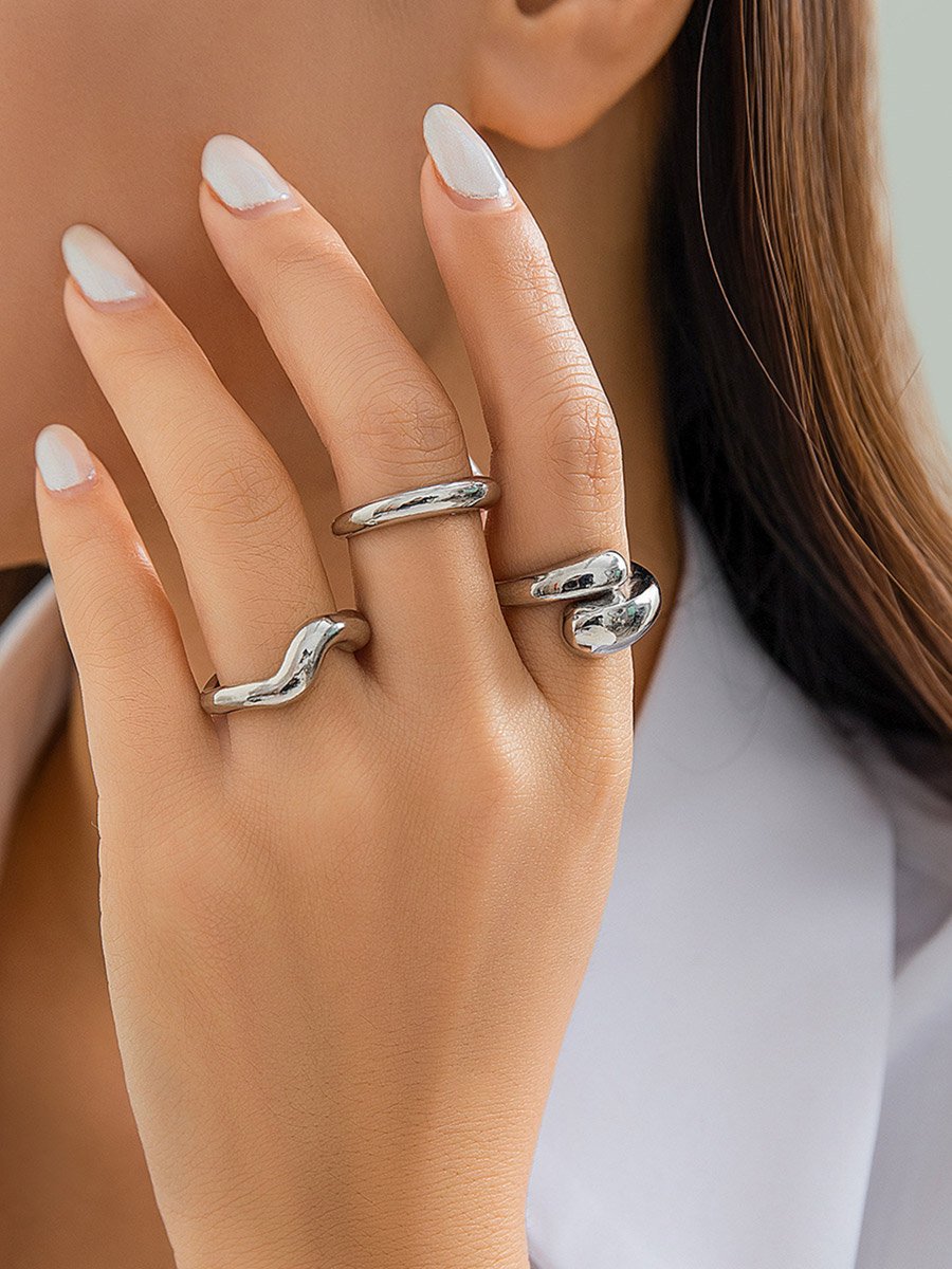 Set of 3 - Silver Alloy Ring