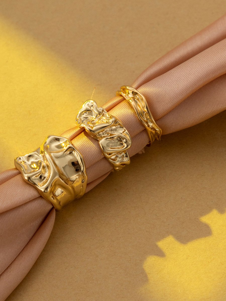 Set of 3 - Gold Texture Alloy Ring