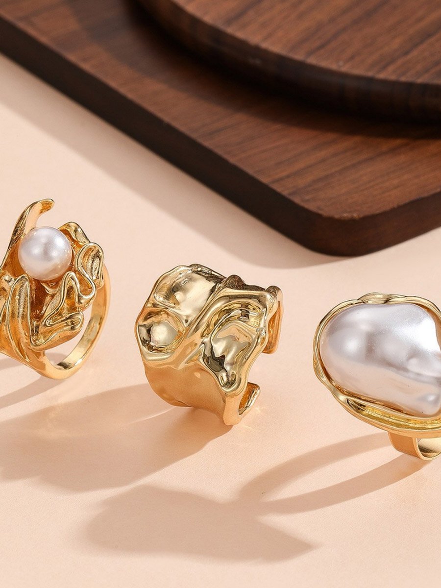 Set of 3 - Faux Pearl Ring