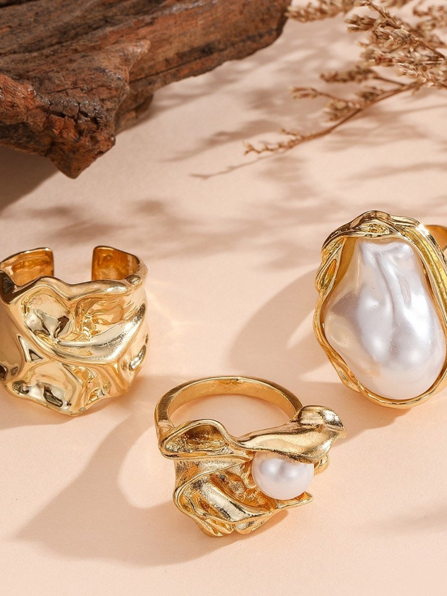 Set of 3 - Faux Pearl Ring