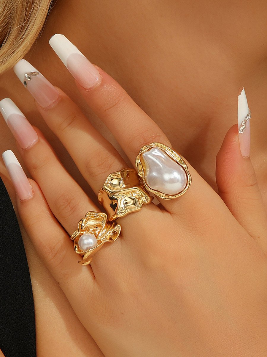 Set of 3 - Faux Pearl Ring