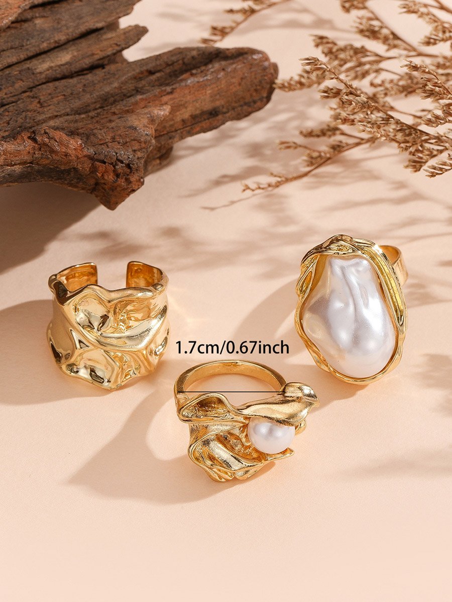 Set of 3 - Faux Pearl Ring