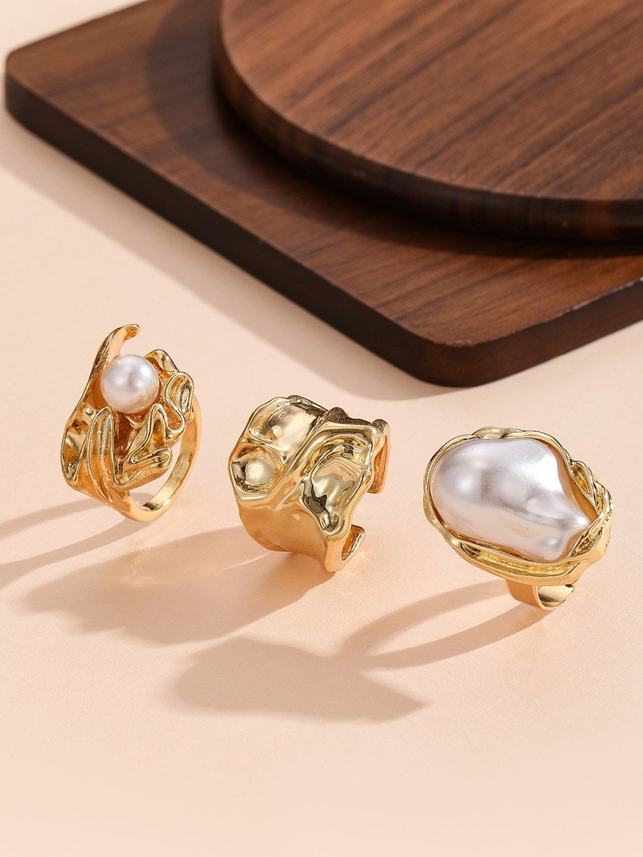 Set of 3 - Faux Pearl Ring