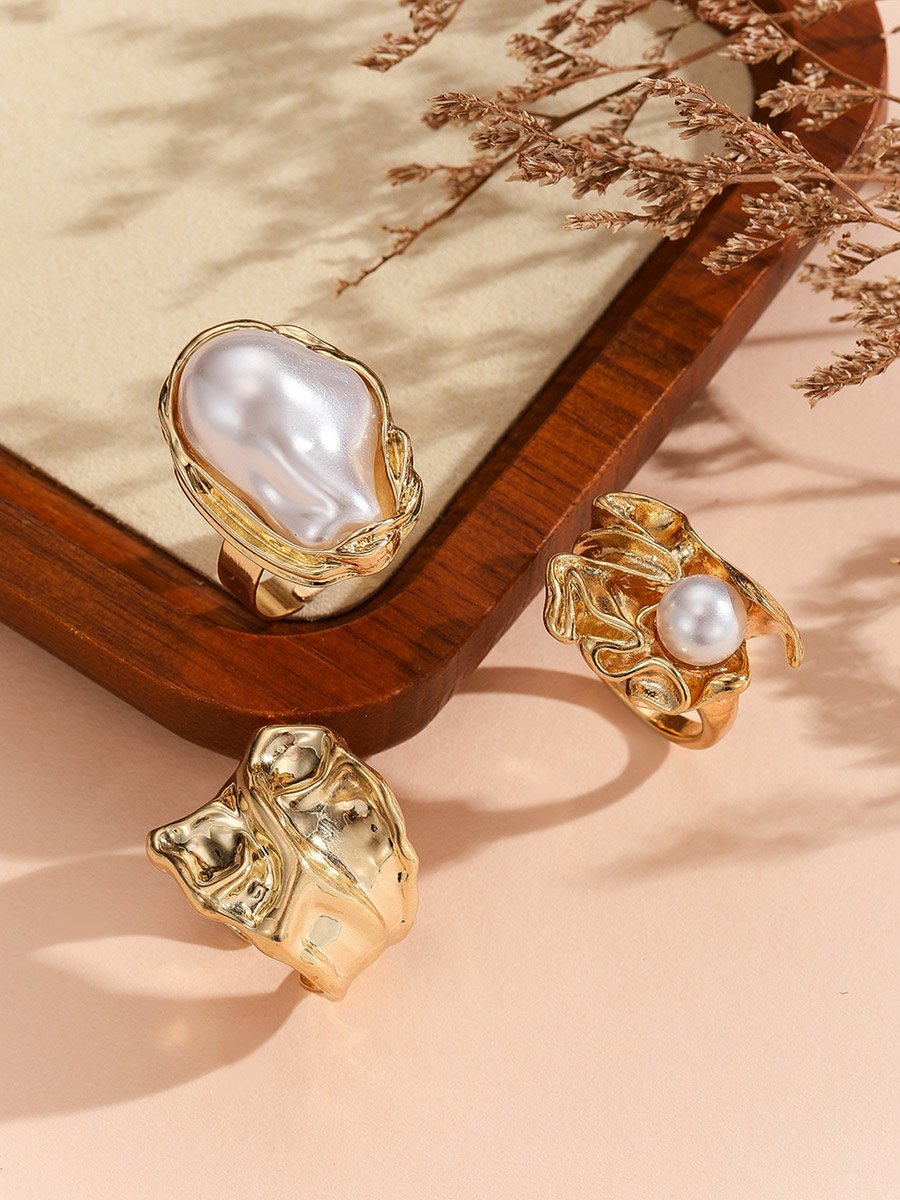 Set of 3 - Faux Pearl Ring