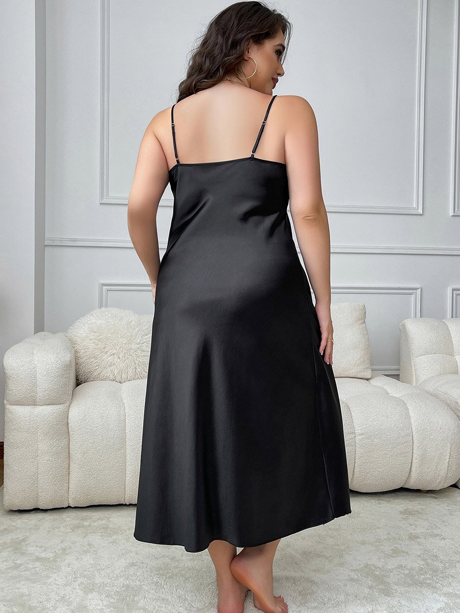 Plus Size Side Slit Cut Lace Patch Slip Dress