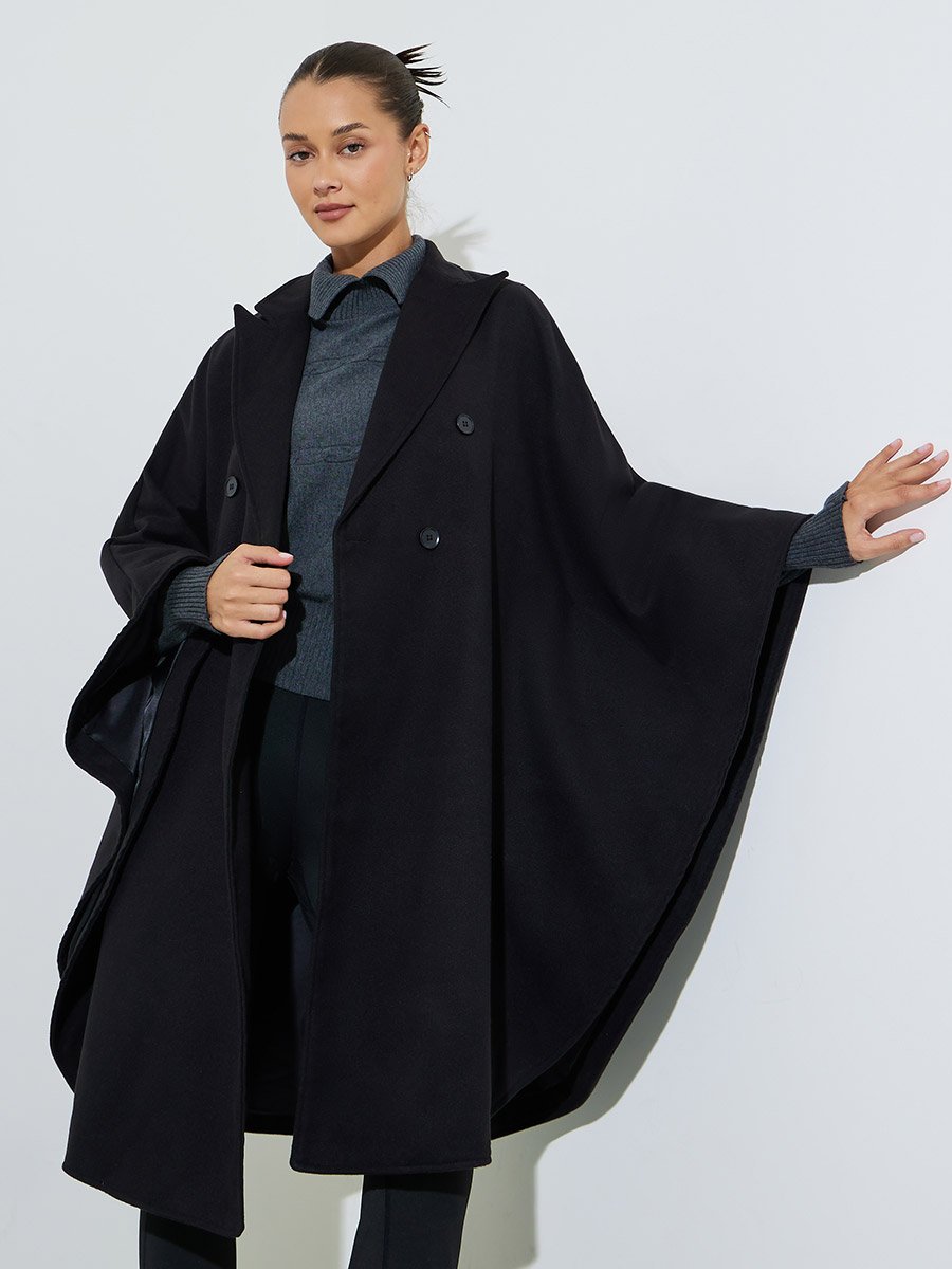 Black Cape Fit Double Breasted Coat