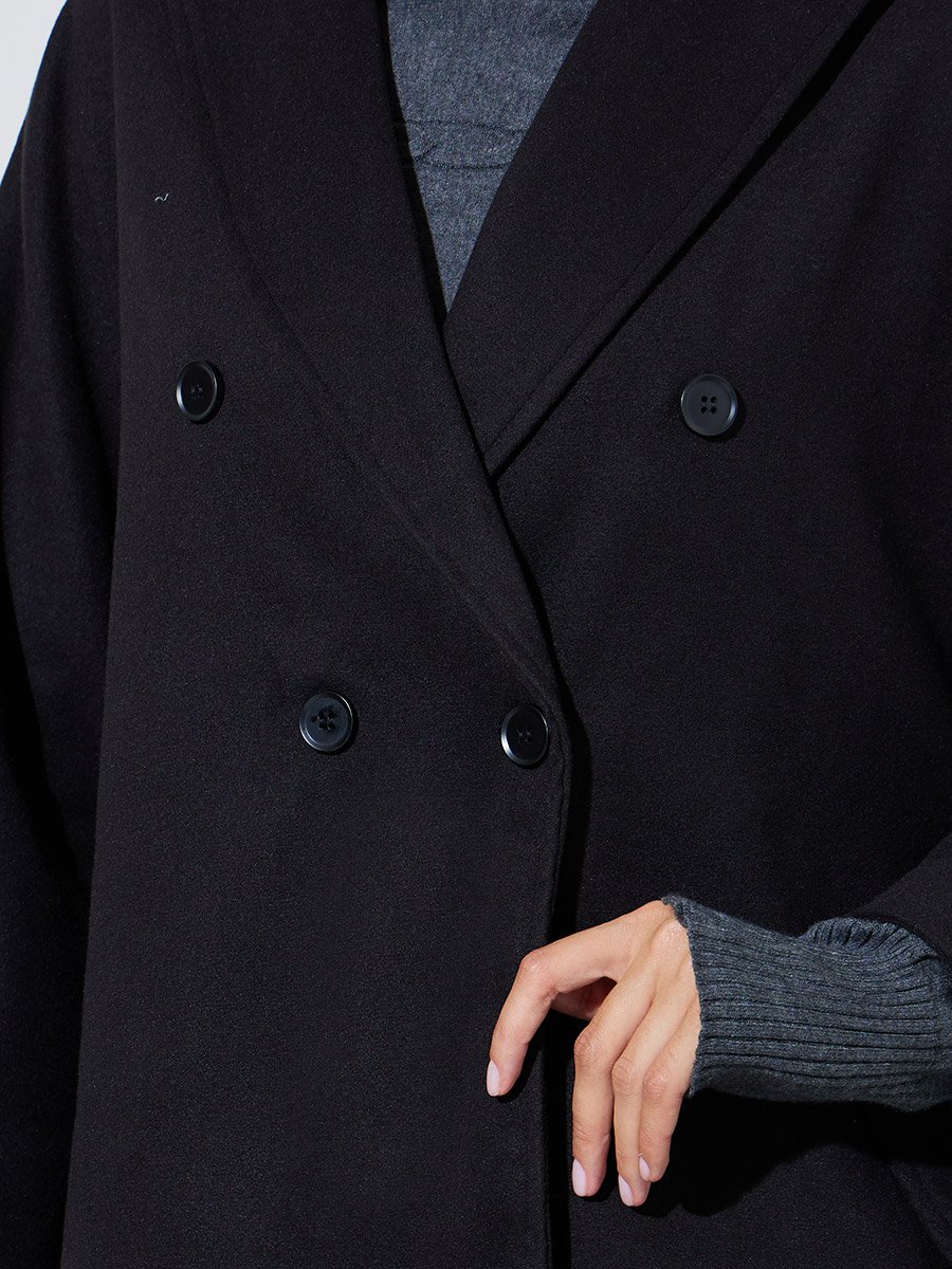 Black Cape Fit Double Breasted Coat