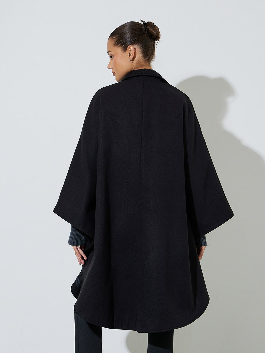 Black Cape Fit Double Breasted Coat