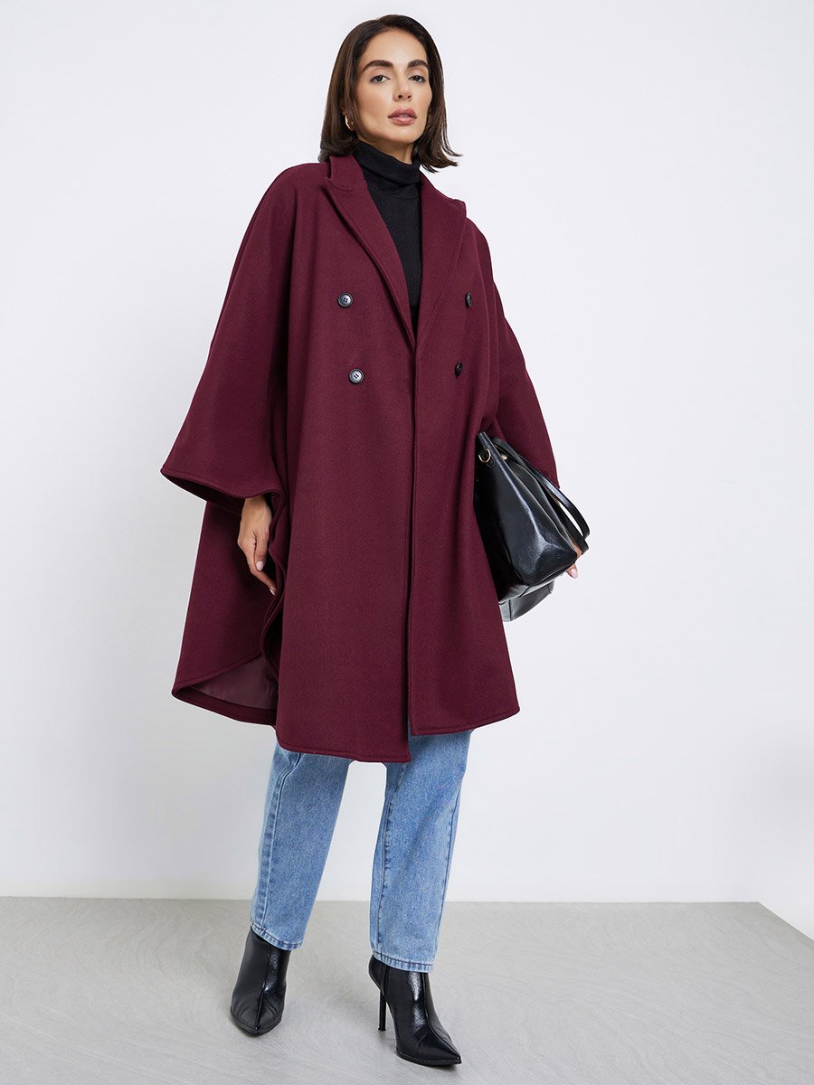 Burgundy Cape Fit Double Breasted Coat