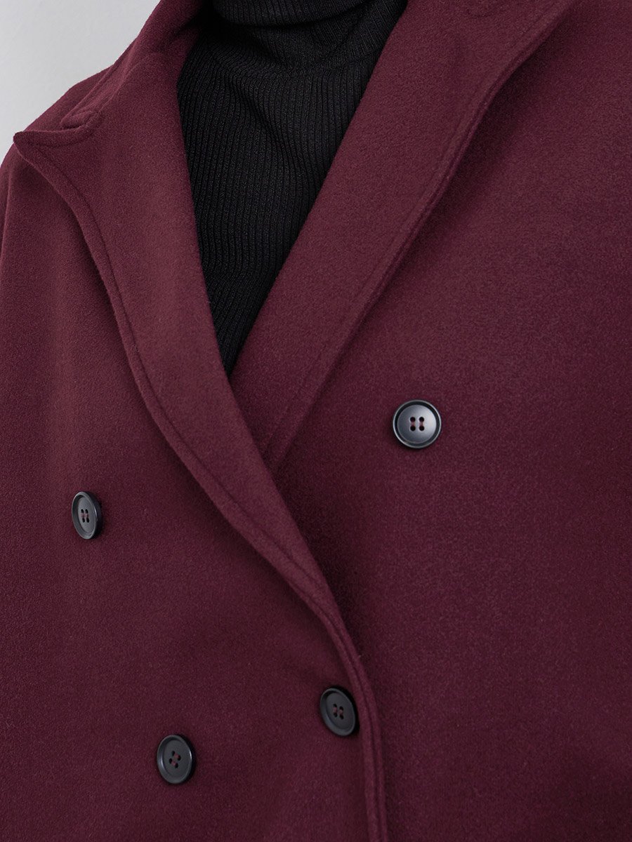 Burgundy Cape Fit Double Breasted Coat