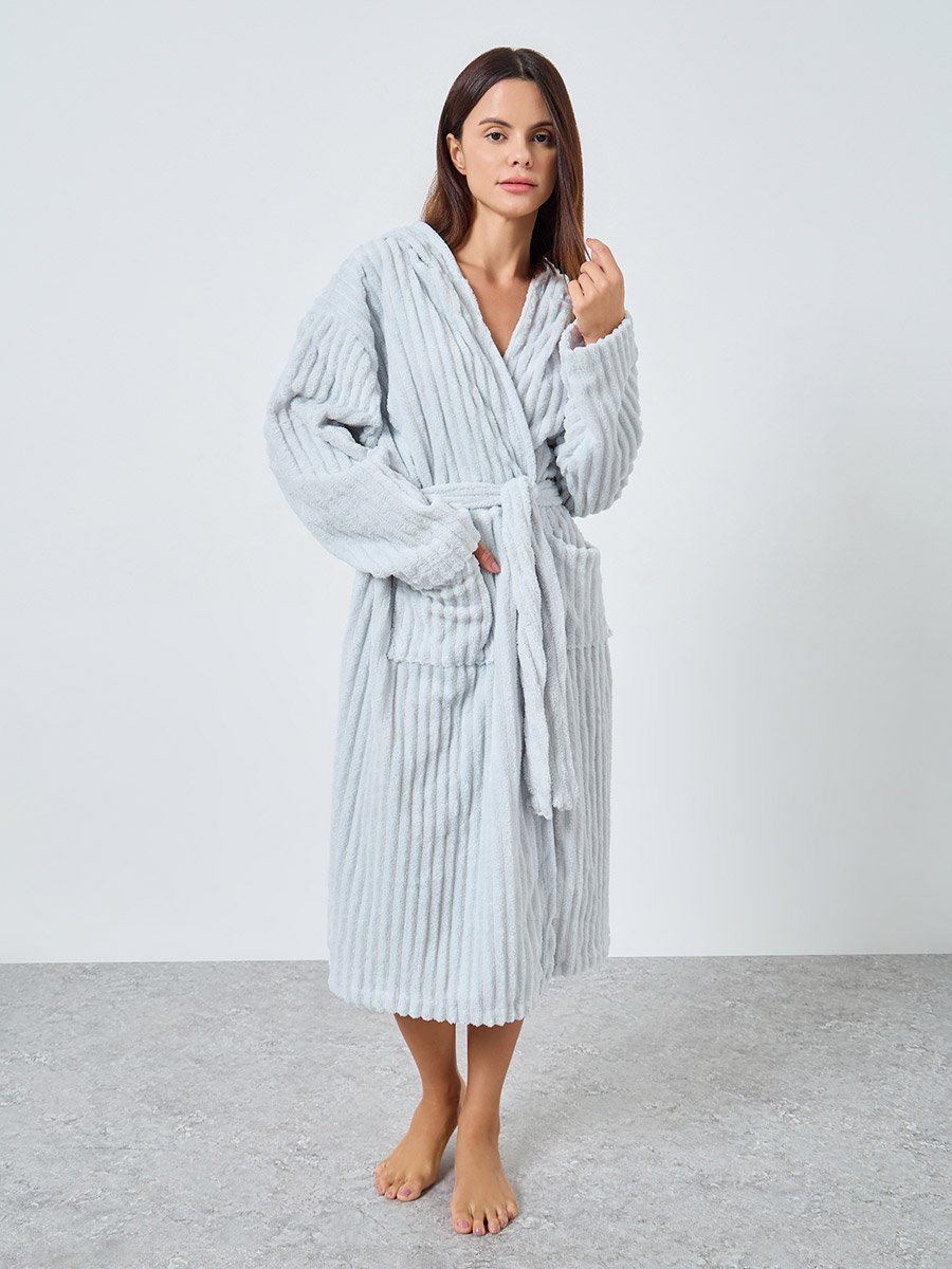 Ribbed Fleece Hooded Robe