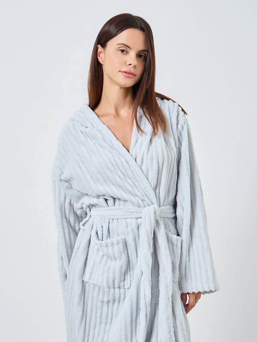 Ribbed Fleece Hooded Robe