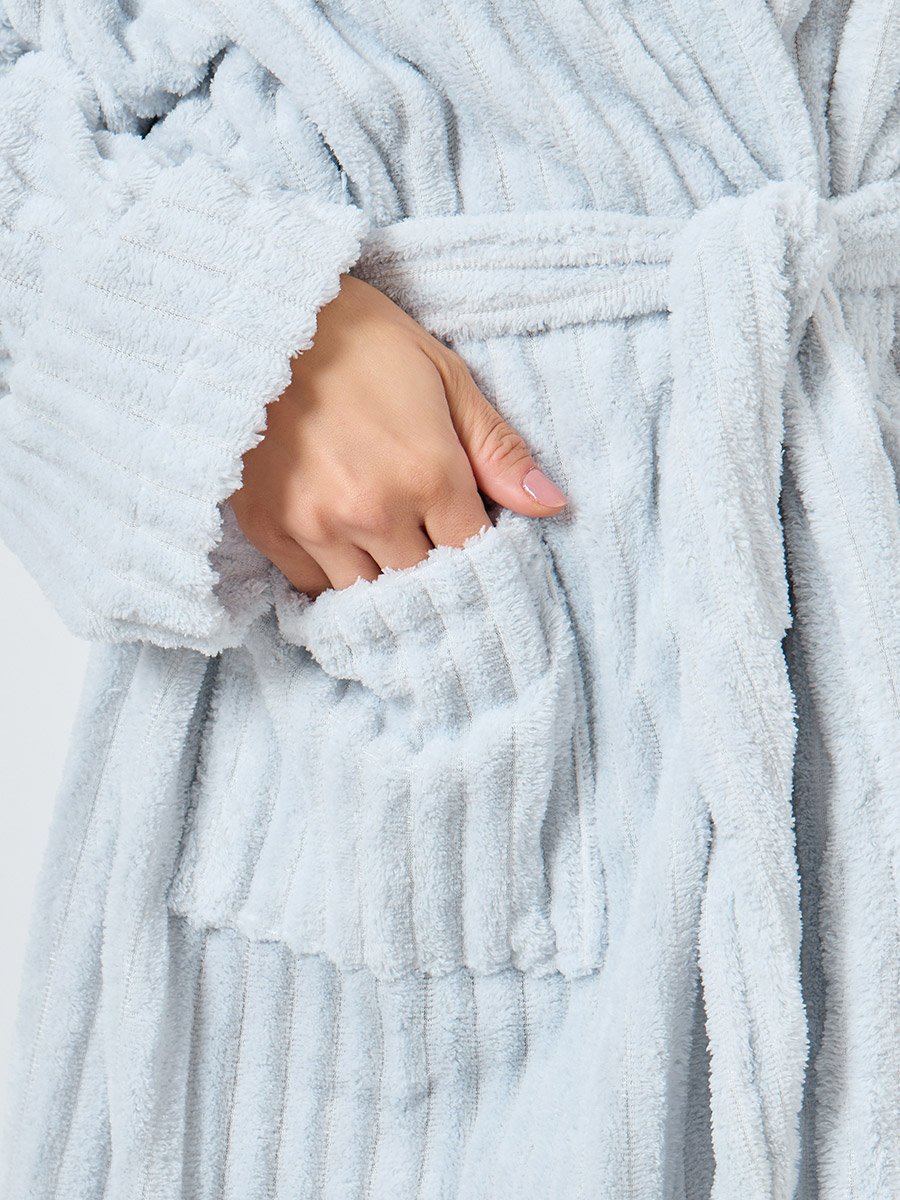 Ribbed Fleece Hooded Robe