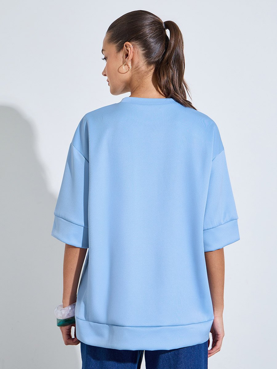 Blue Oversized Round Neck T-Shirt