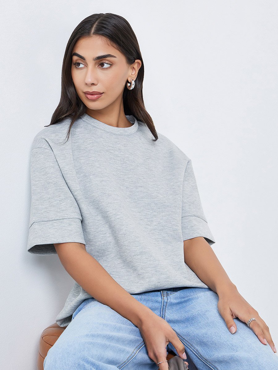 Grey Oversized Round Neck T-Shirt