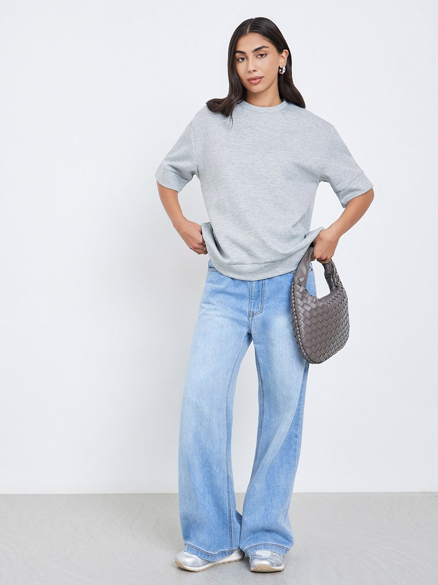 Grey Oversized Round Neck T-Shirt