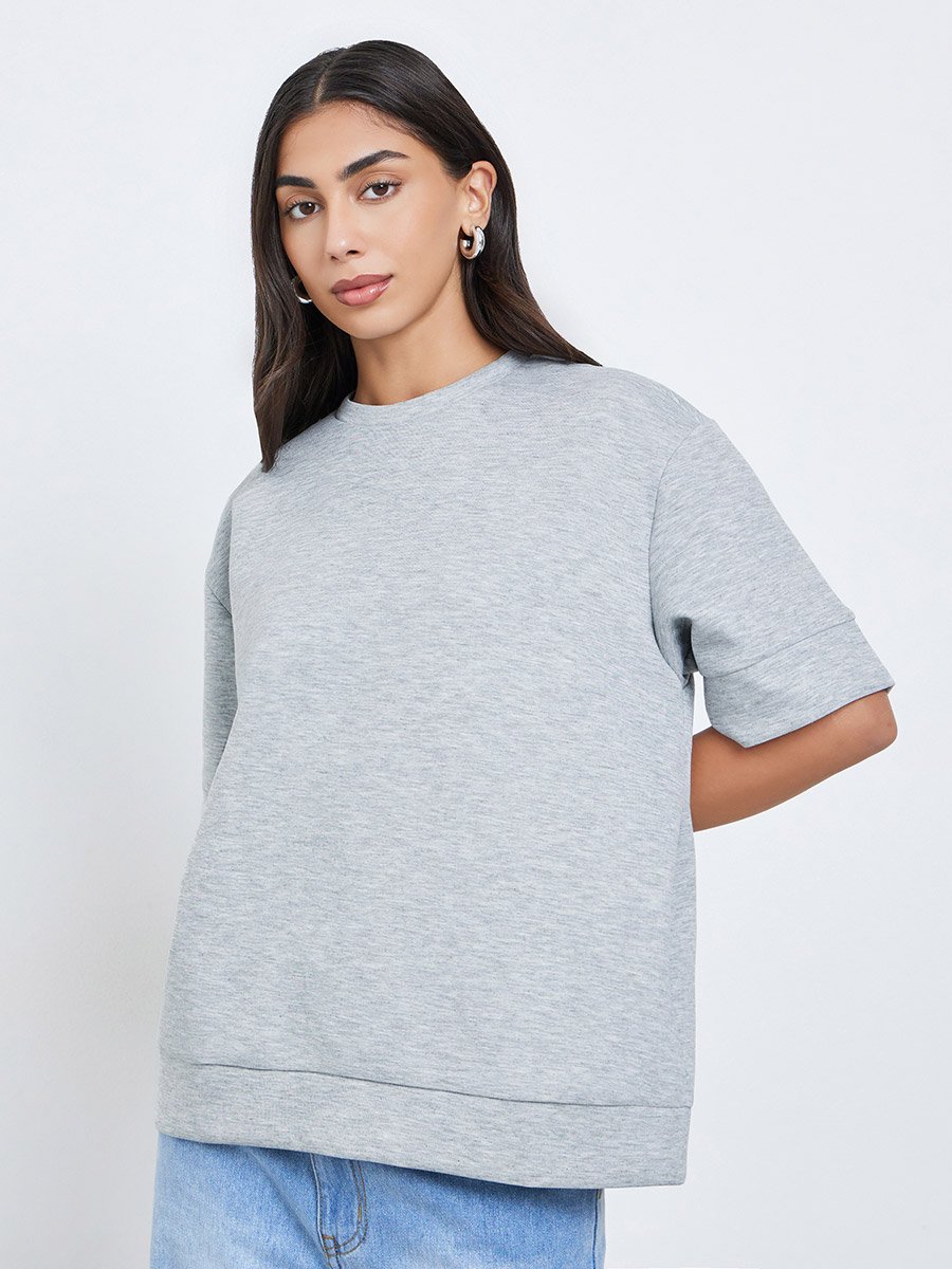 Grey Oversized Round Neck T-Shirt