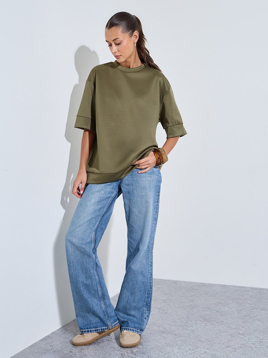 Khaki Oversized Round Neck T-Shirt