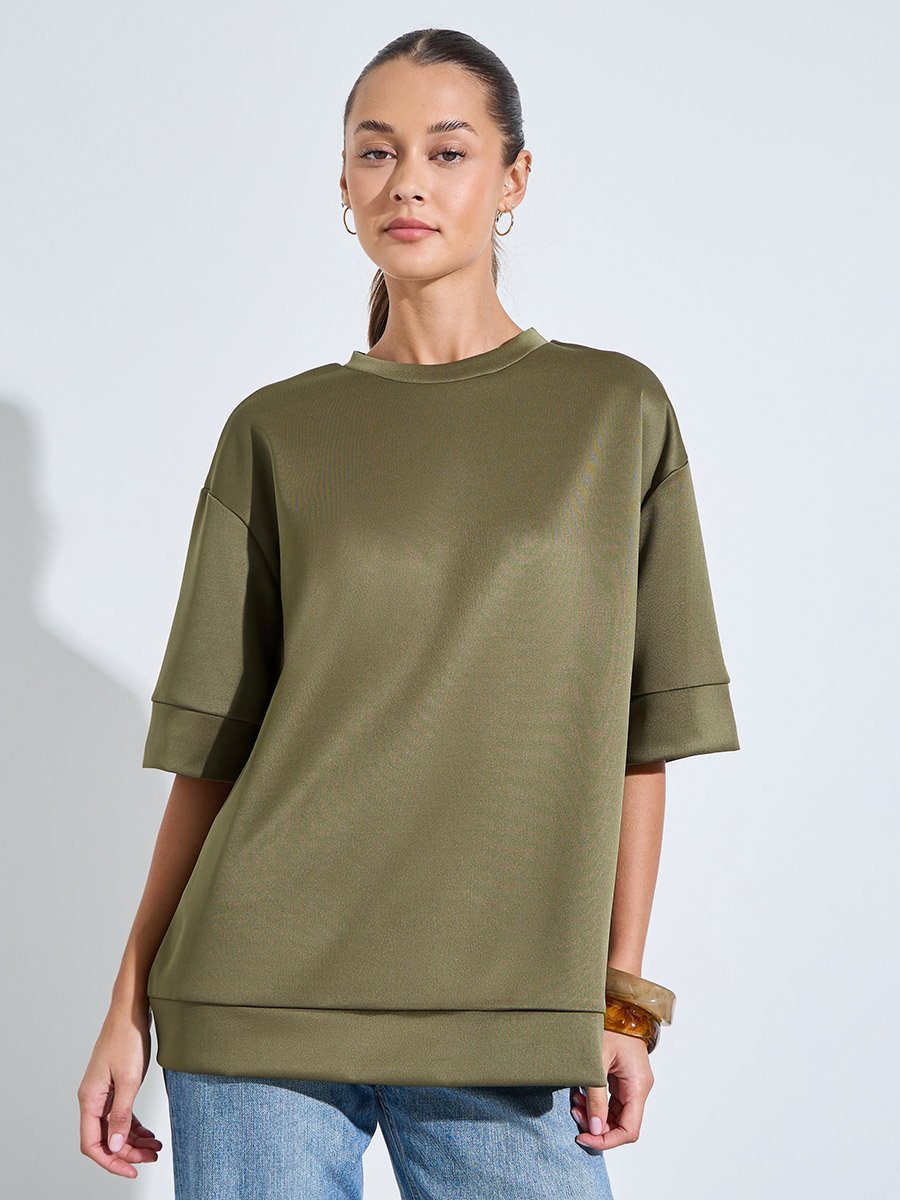 Khaki Oversized Round Neck T-Shirt