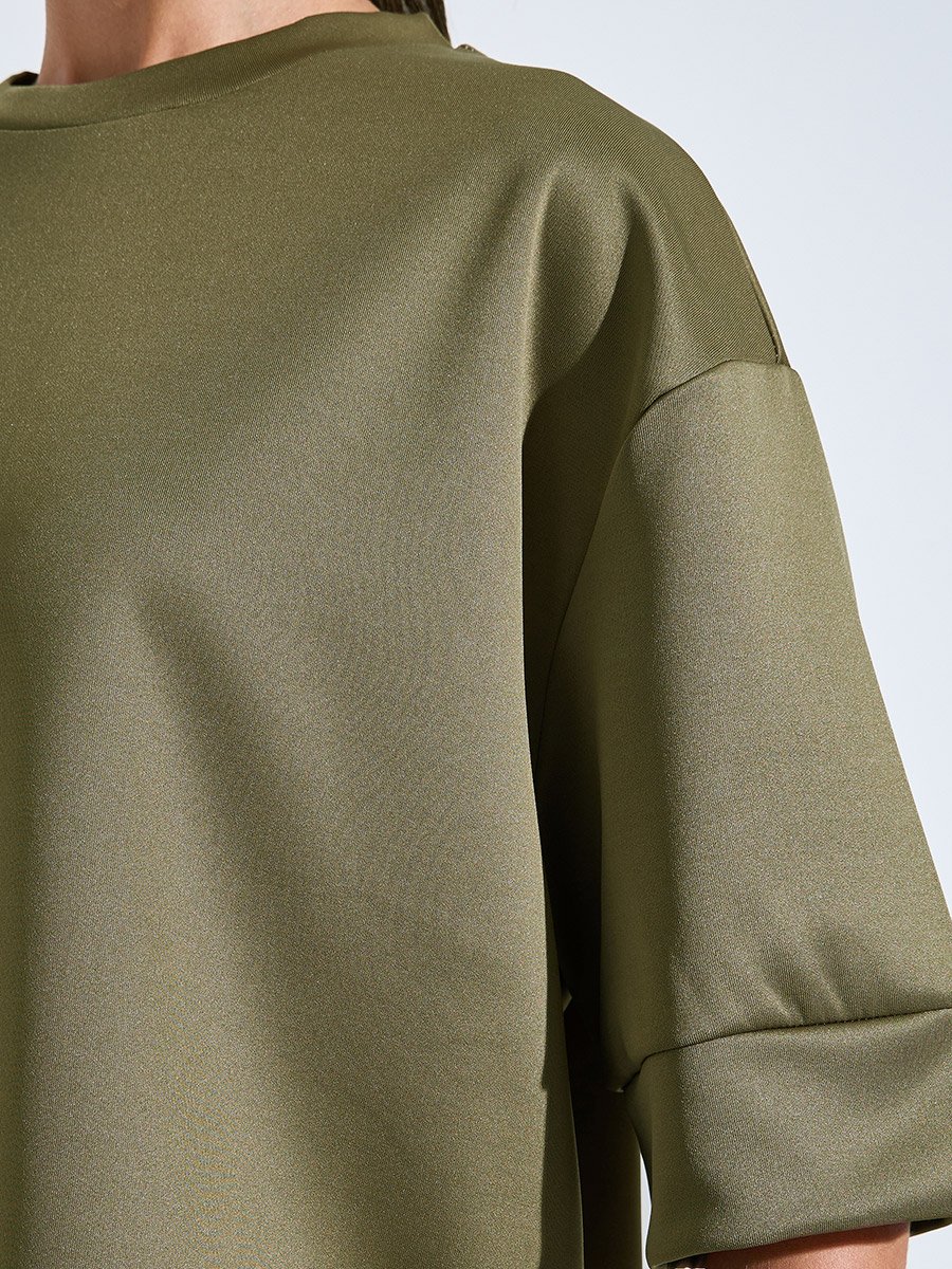 Khaki Oversized Round Neck T-Shirt