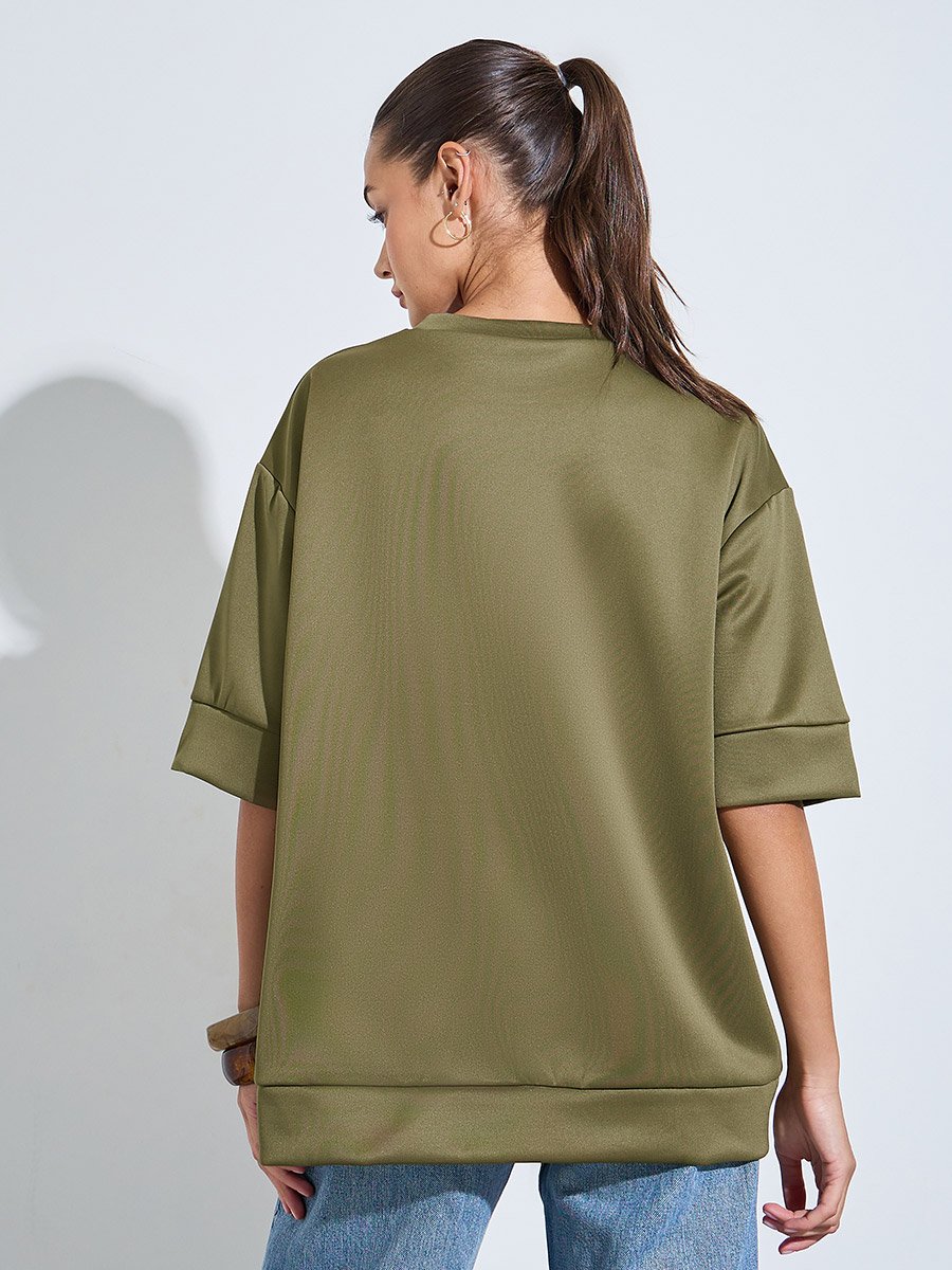 Khaki Oversized Round Neck T-Shirt