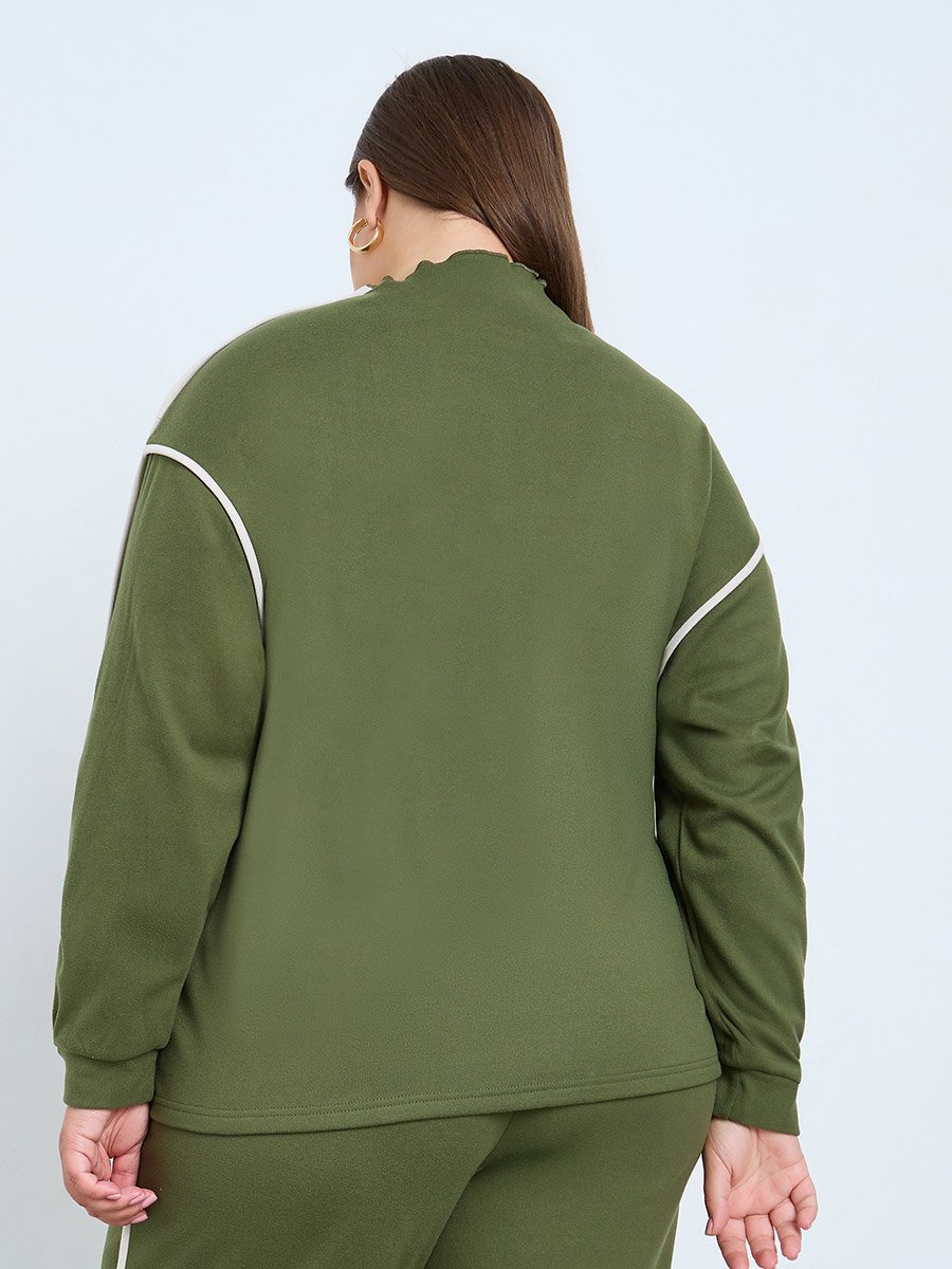 Plus Size Green Funnel Neck Sweatshirt