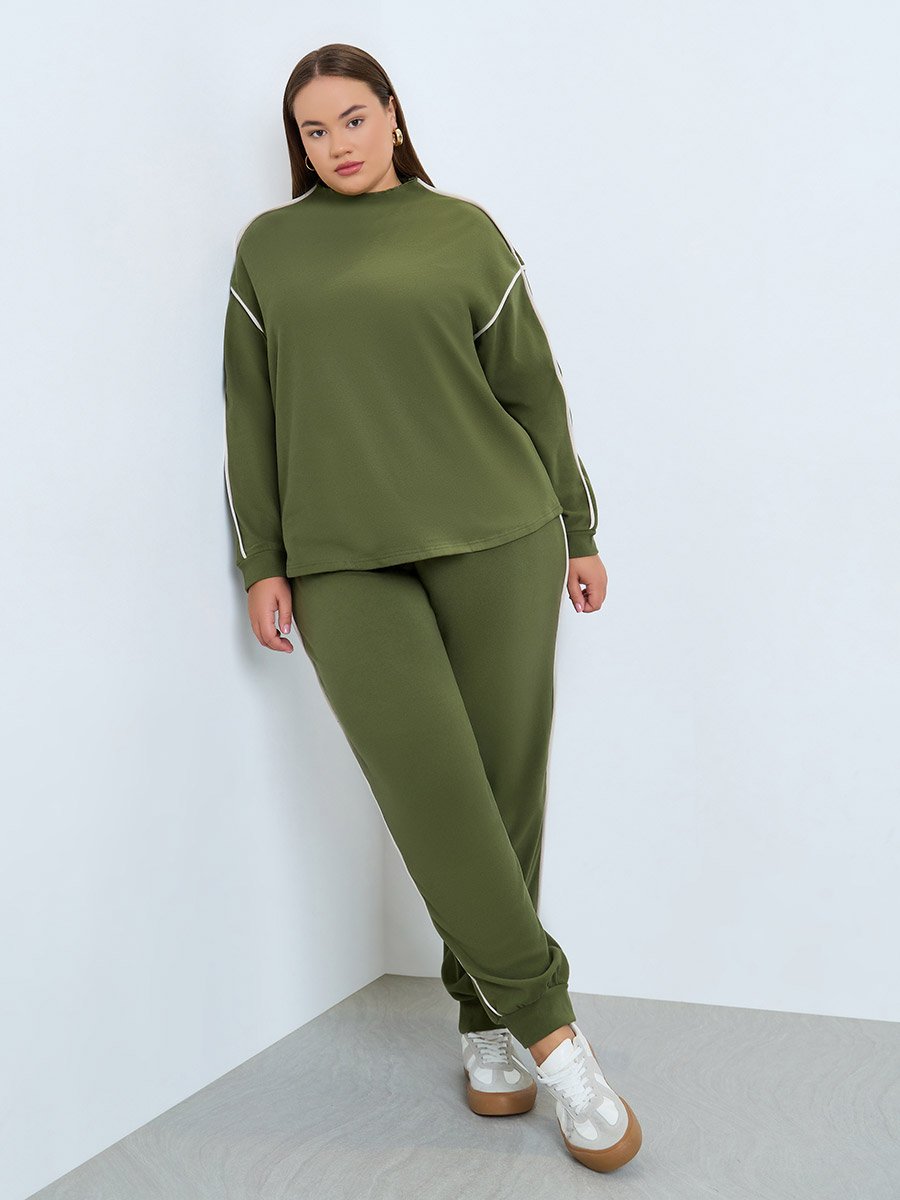 Women Plus Size Green Striped Joggers