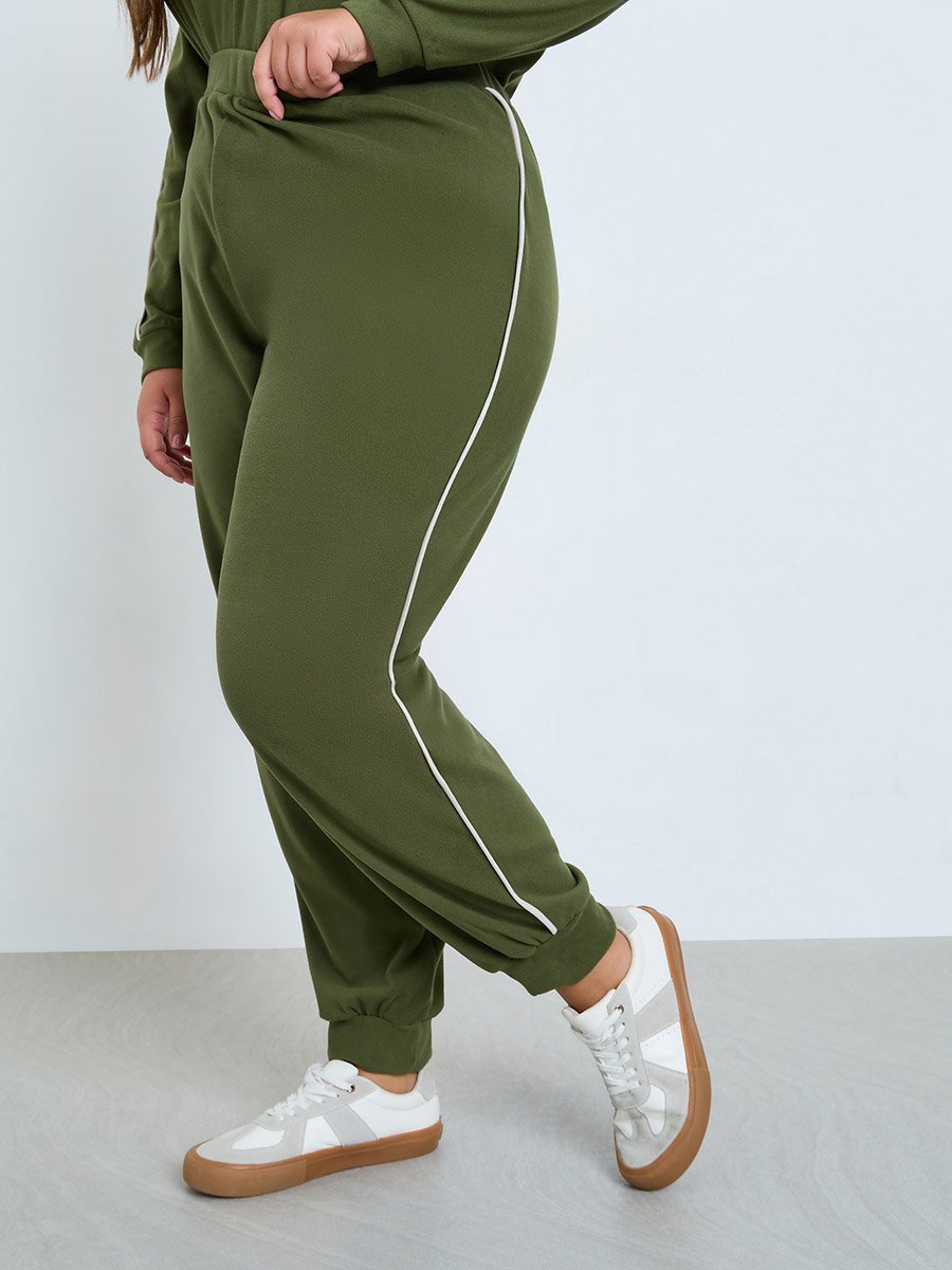 Women Plus Size Green Striped Joggers