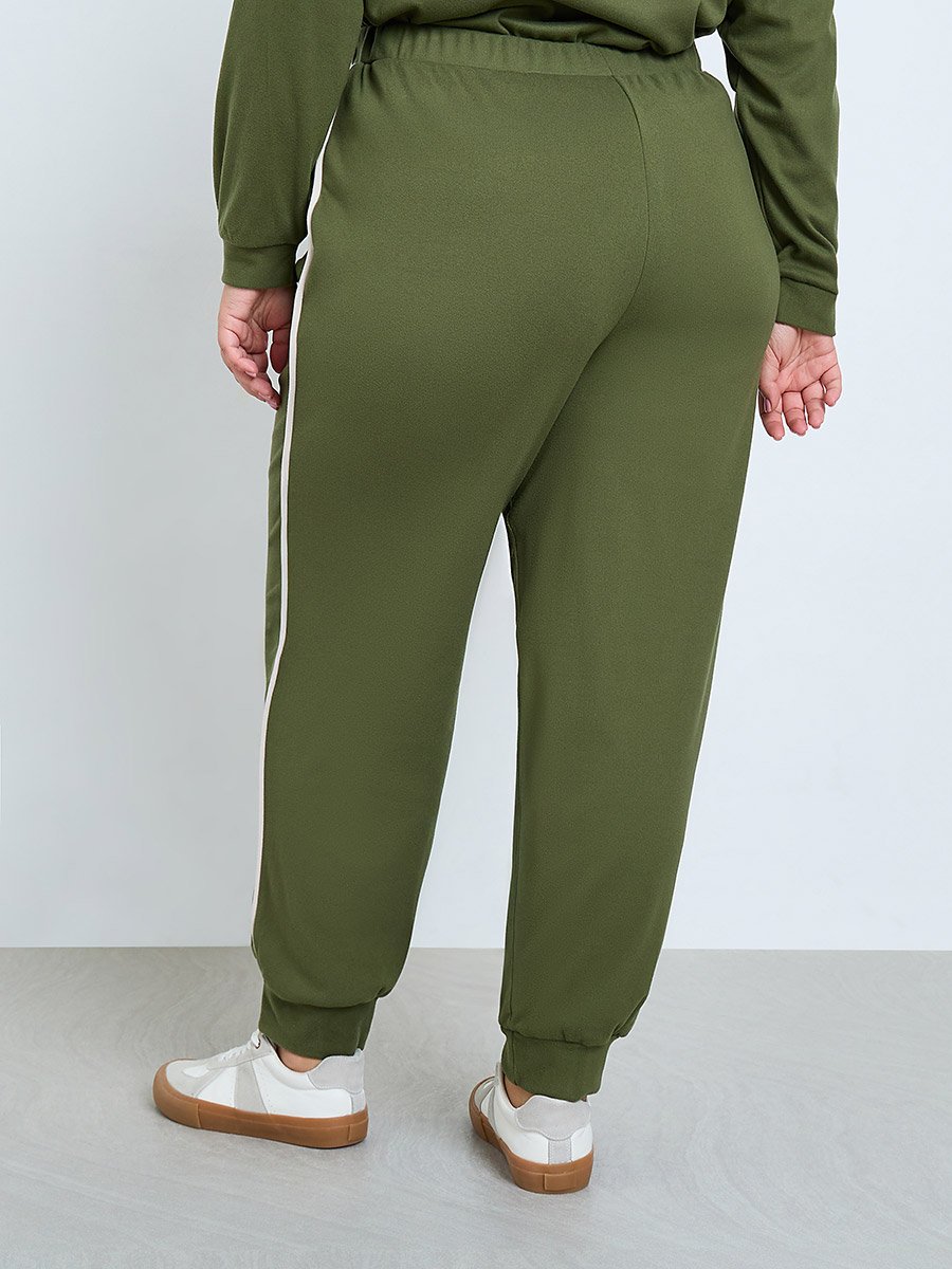 Women Plus Size Green Striped Joggers