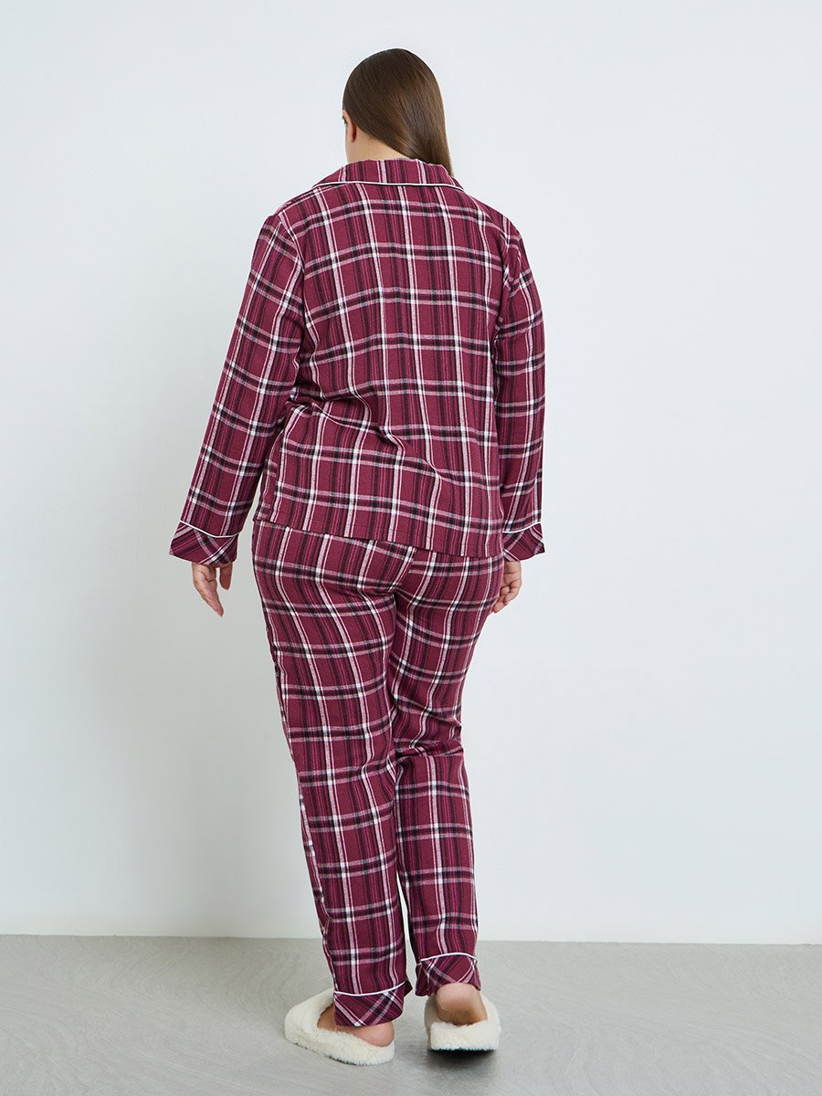 Plus Size Checked Shirt and Pyjama Set