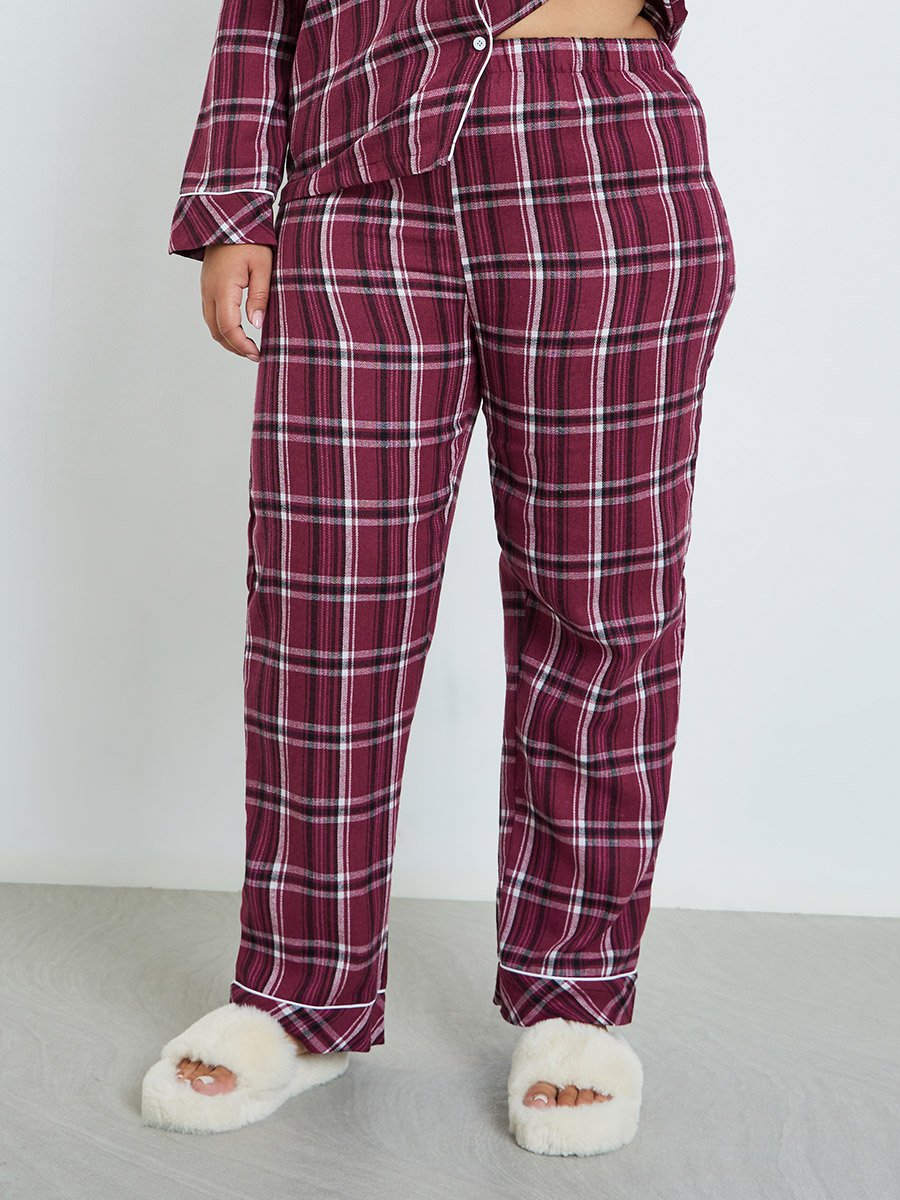 Plus Size Checked Shirt and Pyjama Set