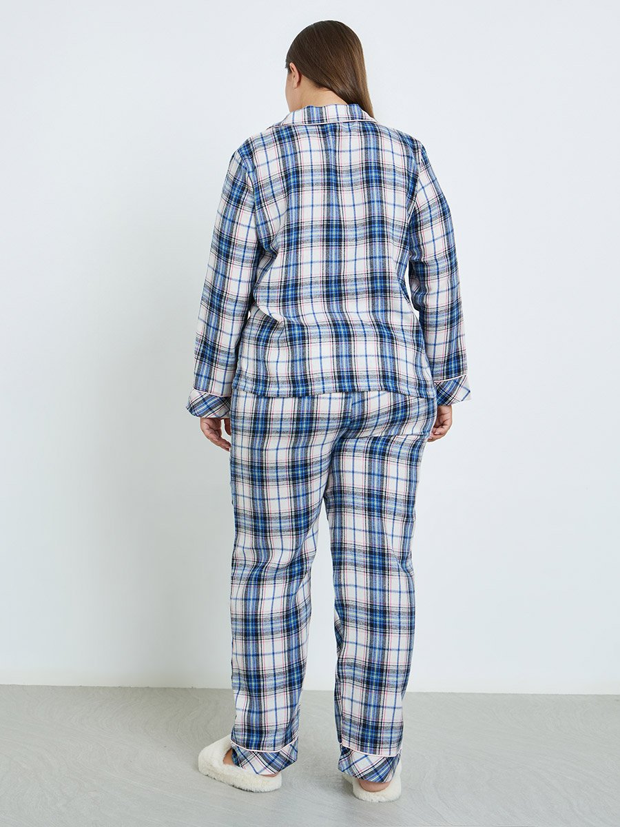 Plus Size Checked Shirt and Pyjama Set