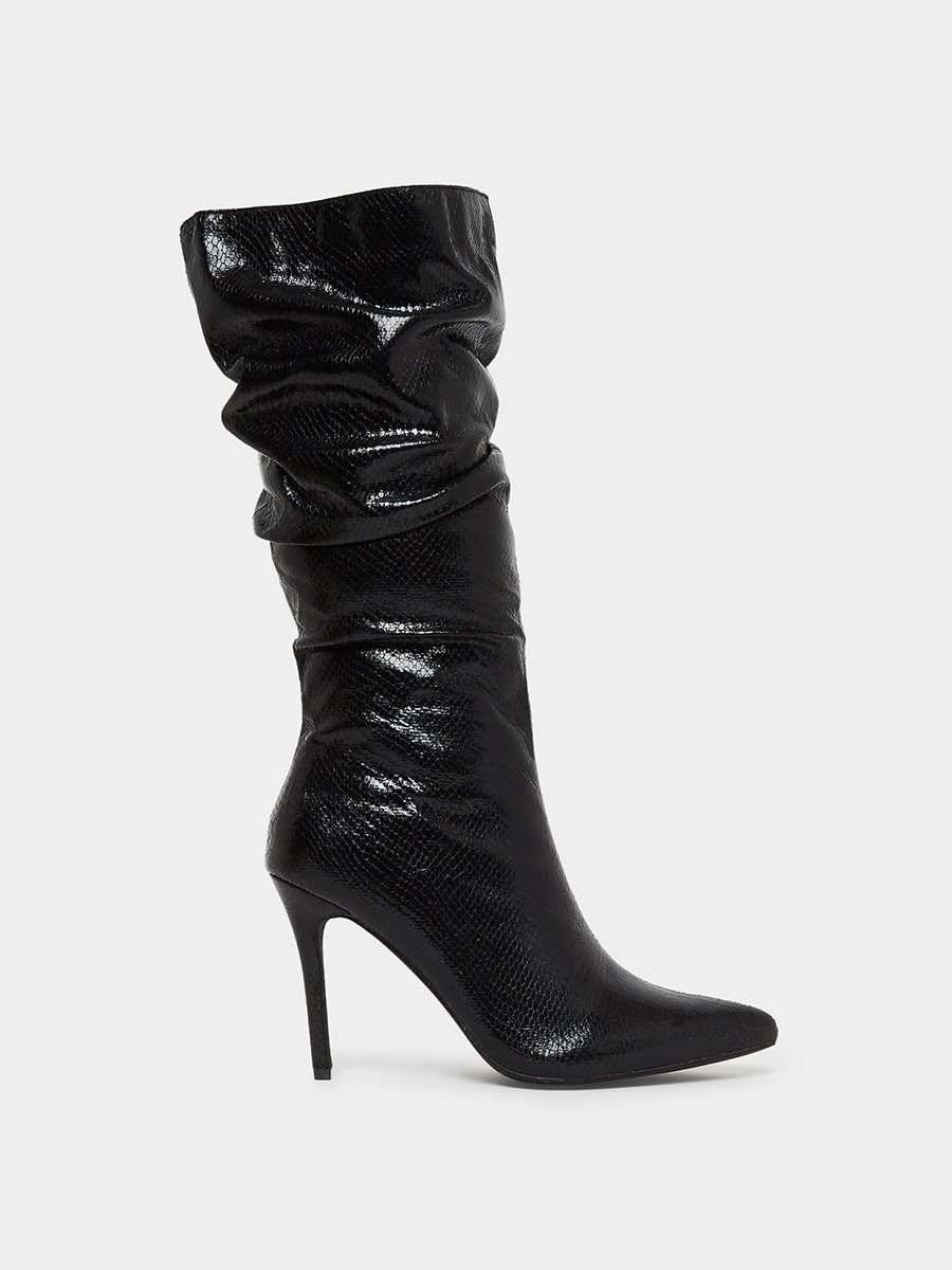 Black Textured Ruched Boots