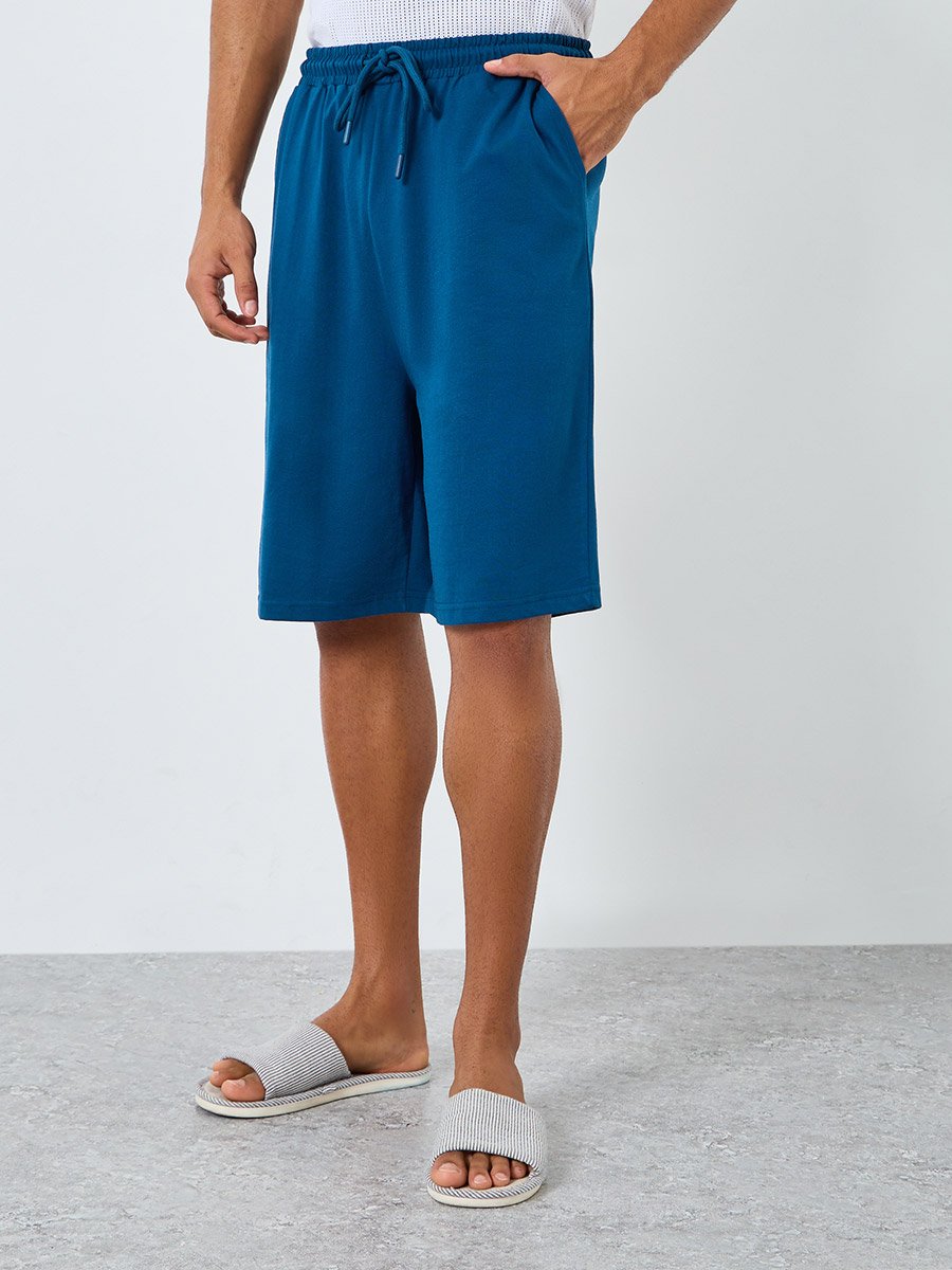 Men Blue Oversized Lounge Shorts
