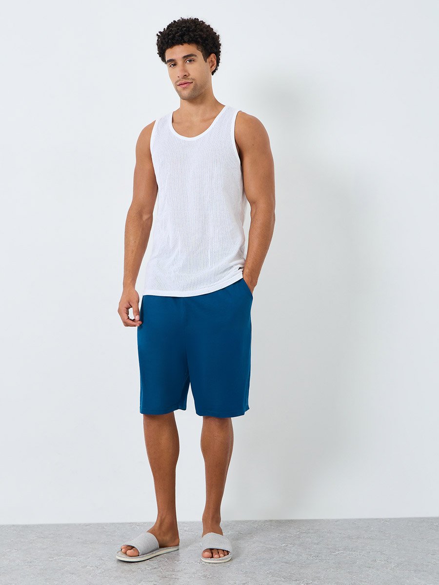 Men Blue Oversized Lounge Shorts