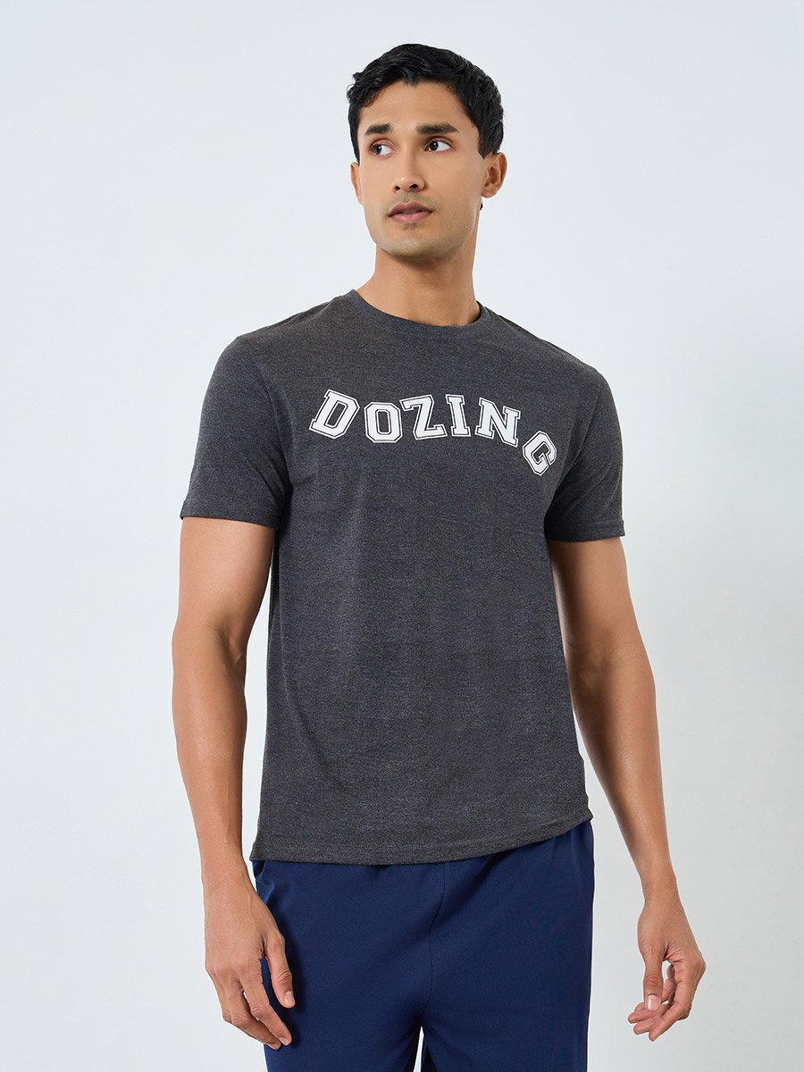 Men Grey Printed T-Shirt and Shorts Pyjama Set