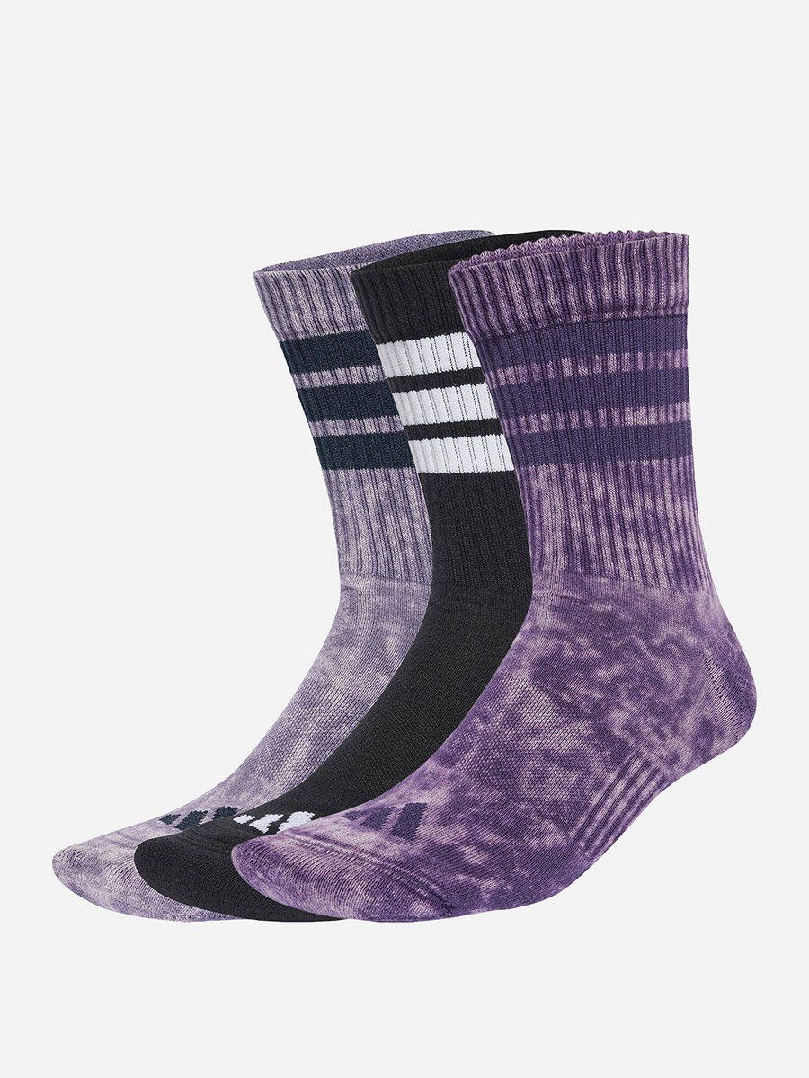 3 Stripes Cushioned Stone Wash Pair Pack Unisex Crew Socks Purple