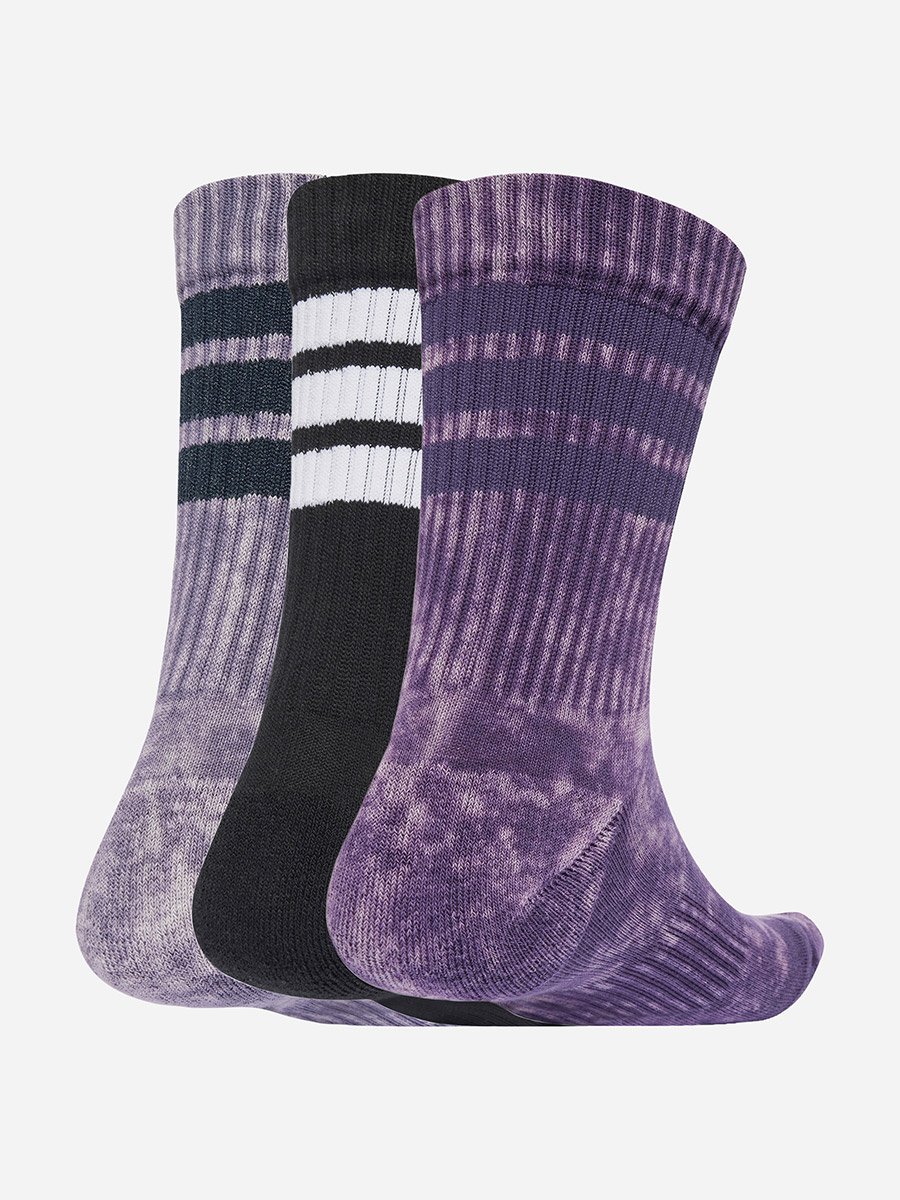 3 Stripes Cushioned Stone Wash Pair Pack Unisex Crew Socks Purple