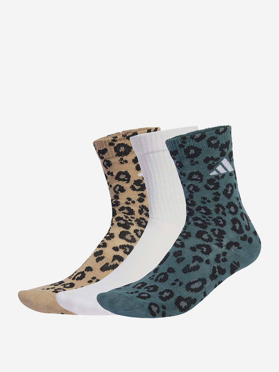 Leopard Print 3 Pair Pack Unisex Crew Socks Multicolor