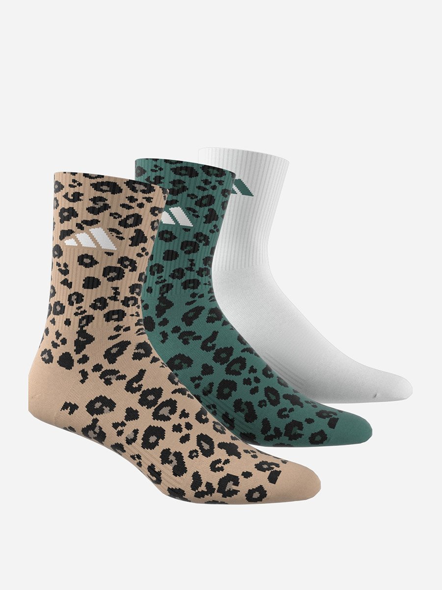 Leopard Print 3 Pair Pack Unisex Crew Socks Multicolor