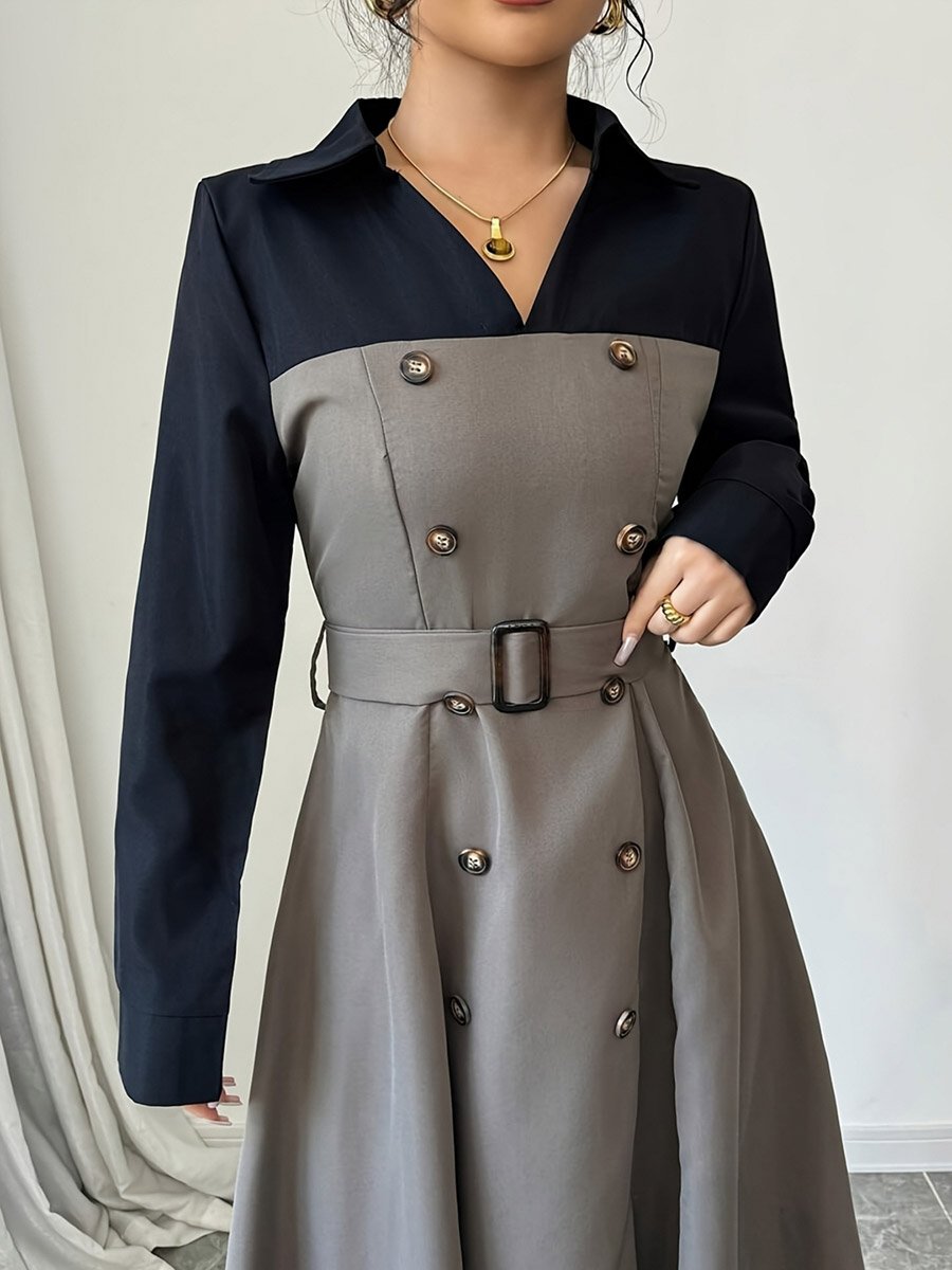 Grey Color Block Collared Maxi Dress