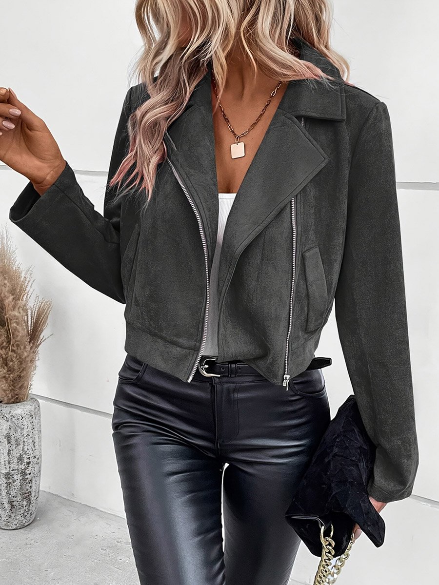 Grey Cropped Suede Look Jacket
