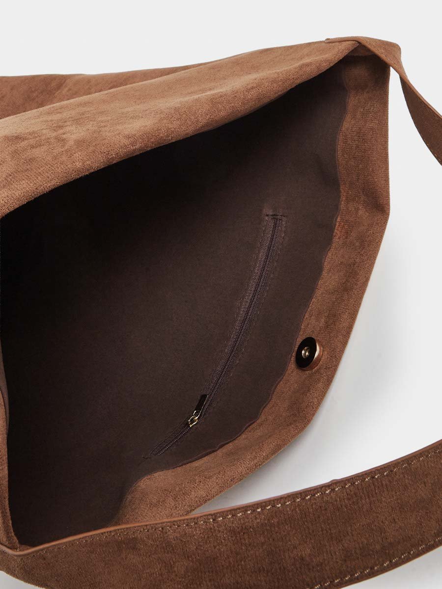 Brown Suede Look Bucket Bag