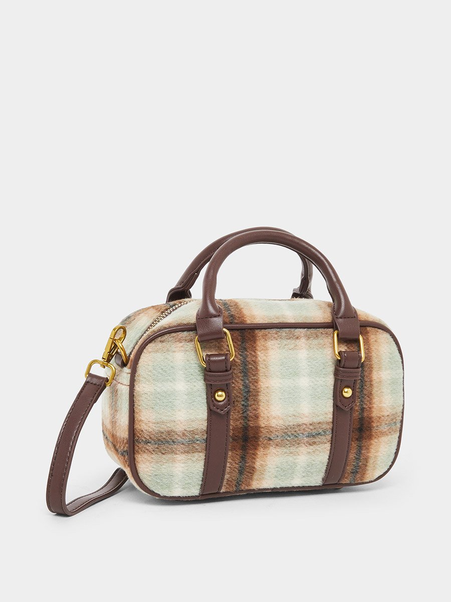 Checked Pattern Bag with Detachable Strap