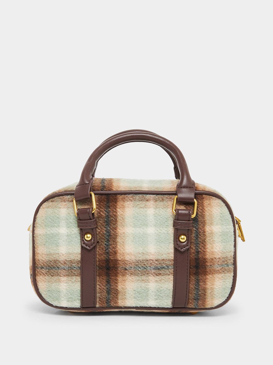 Checked Pattern Bag with Detachable Strap