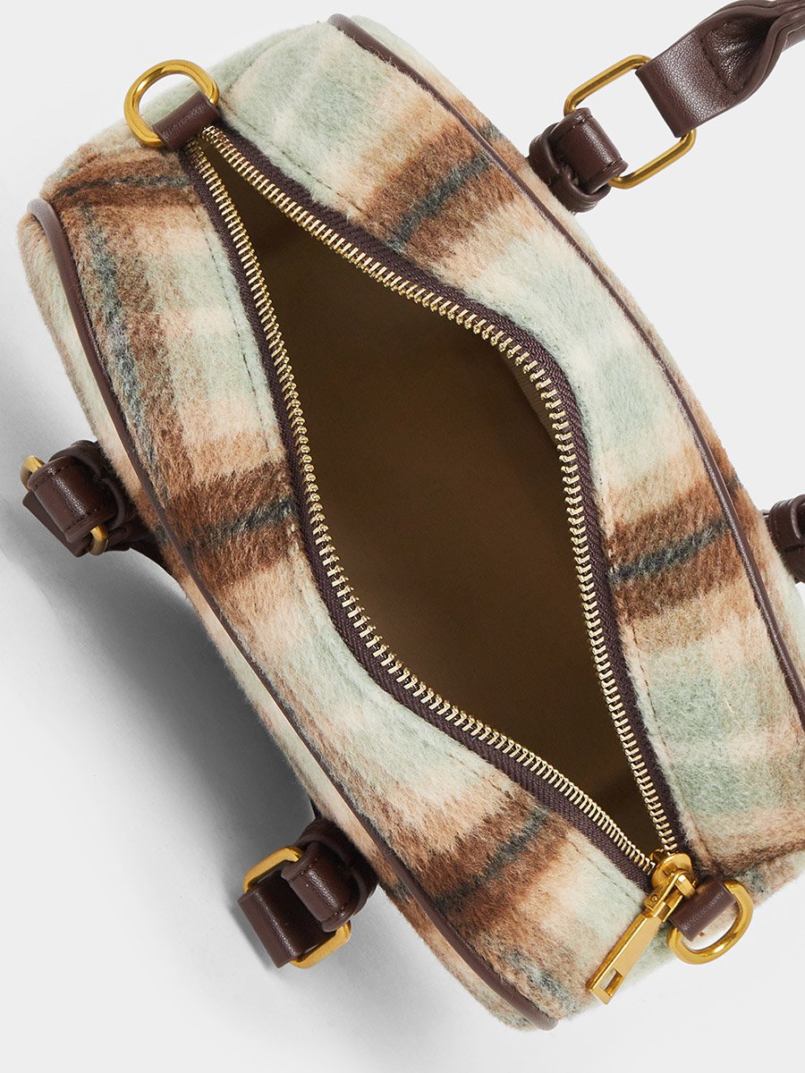 Checked Pattern Bag with Detachable Strap